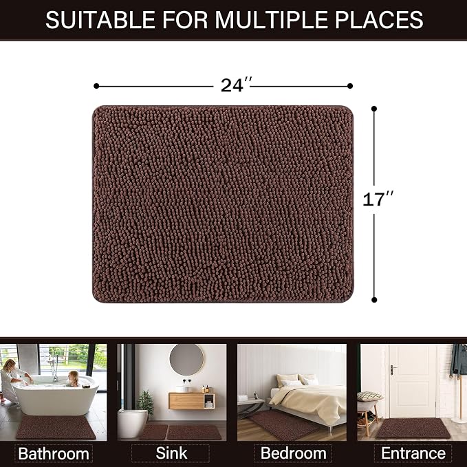 LOCHAS Luxury Bathroom Rug Shaggy Bath Mat 24 x 17 Inch, Washable Non Slip Bath - Image 2