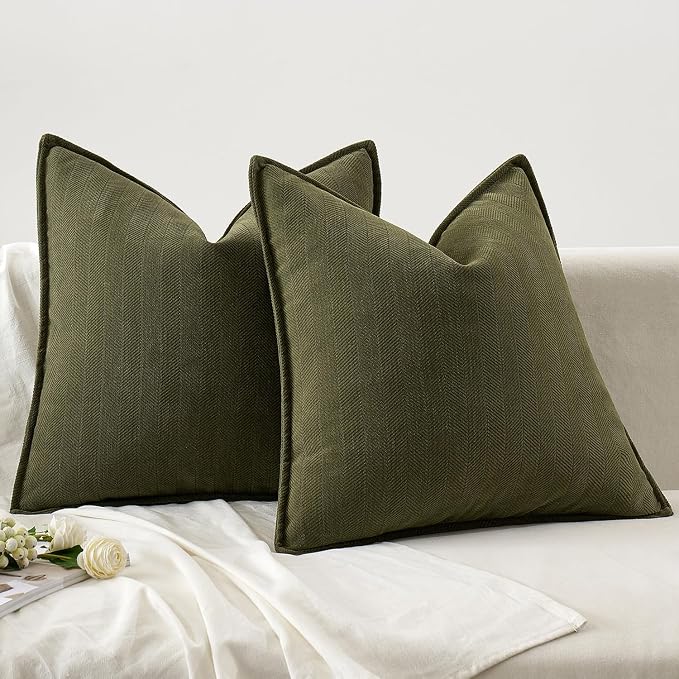 MIULEE Pack of 2 Olive Green Decorative Pillow Covers 18x18 Inch Soft Chenille - Image 6