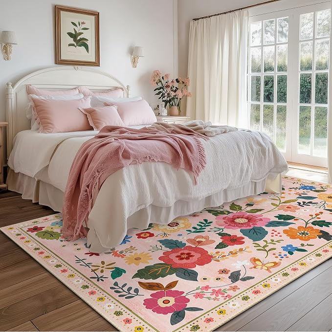 RELEANY Floral Nursery 6x9 Area Rugs Washable Print Boho Cute Carpet Non Slip - Image 3