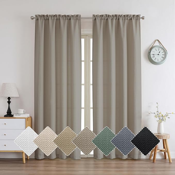 Chyhomenyc Taupe Curtains 84 Inch Length 2 Panels, Faux Linen Light Filtering - Image 2