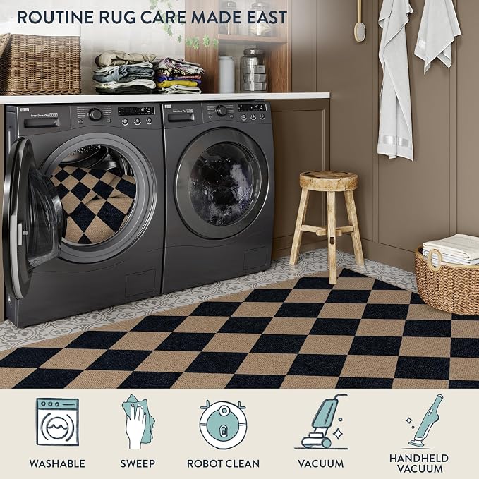 Lahome Colette Checkered Easy Jute Carpet, Washable 8x10 Rugs - Image 5