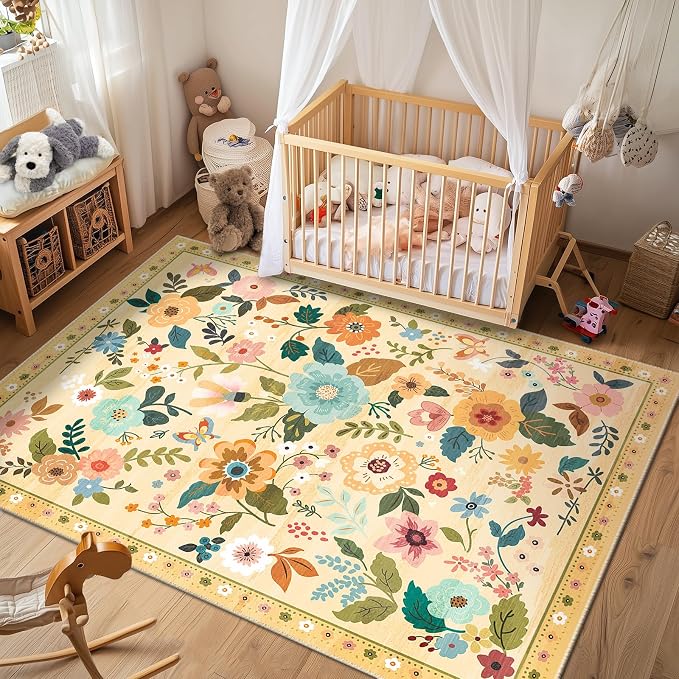 RELEANY Floral Nursery 8x10 Area Rugs Washable Print Boho Cute Carpet Non Slip - Image 6