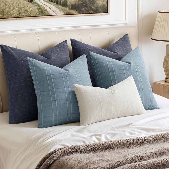 MIULEE Decorative Linen Check Throw Pillow Covers Neutral Farmhouse Vintage - Image 5