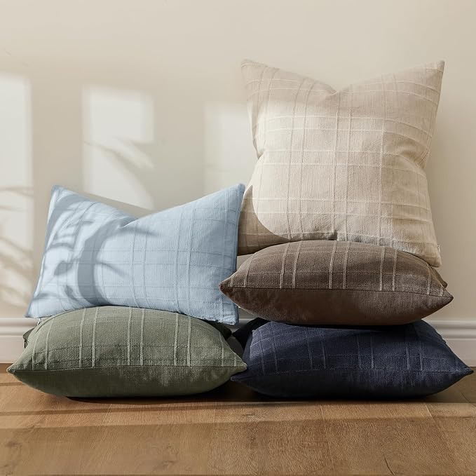 MIULEE Decorative Linen Check Lumar Throw Pillow Covers Neutral Farmhouse - Image 6