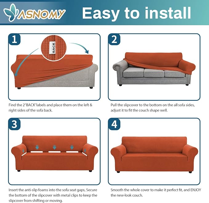 Asnomy Sofa Covers for 2 Cushion Couch Stretch Loveseat Slipcovers, Pet - Image 6