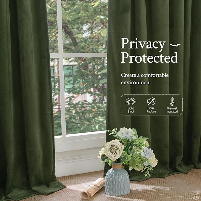 LAMIT Olive Green Velvet Curtains 120 Inch - Image 6