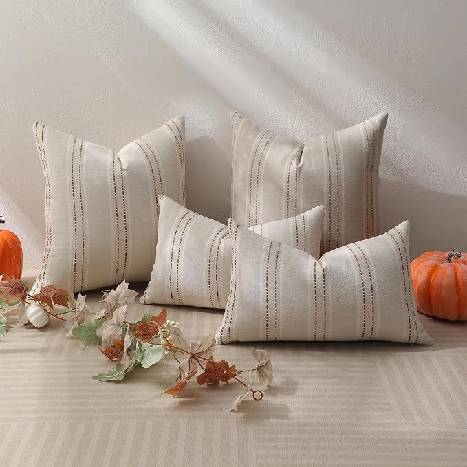 Hckot Rust Throw Pillow Covers 22x22 Set of 2 Striped Fall Pillow Covers - Image 5