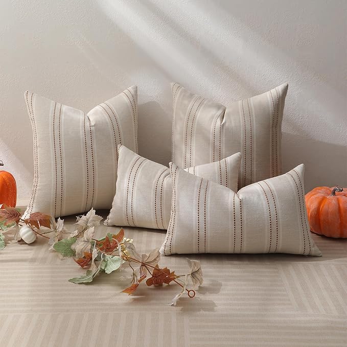 Hckot Rust Throw Pillow Covers 20x20 Set of 2 Striped Fall Pillow Covers - Image 5