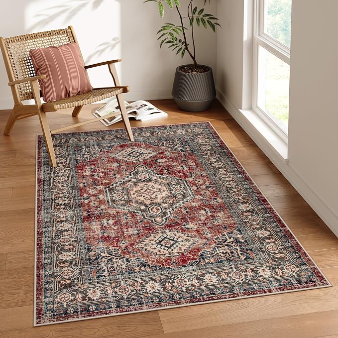 Lahome Oriental Washable Rugs for Bedroom, 4X6 Soft Living Room Rug Ultra-Thin by Lahome