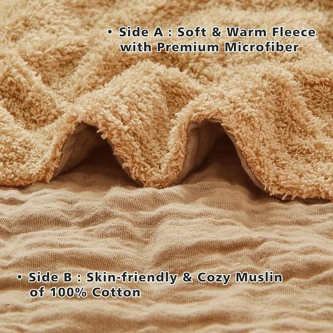 EMME Muslin and Fleece Throw Blanket Reversible - Image 3