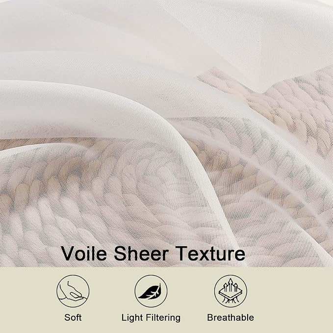 Sheer Ivory Curtains for Bedroom Living Room 63 Inch Length 2 Panels, Airy Soft - Image 3