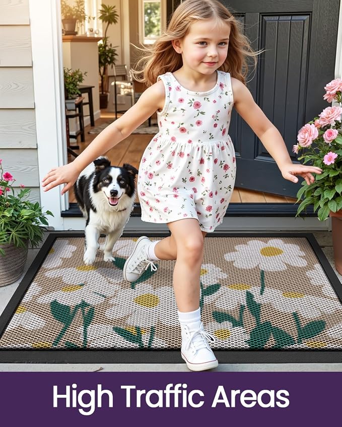 DEXI Front Door Mat Outside Entrance, 23x36 Daisy Plant Welcome Doormat - Image 8