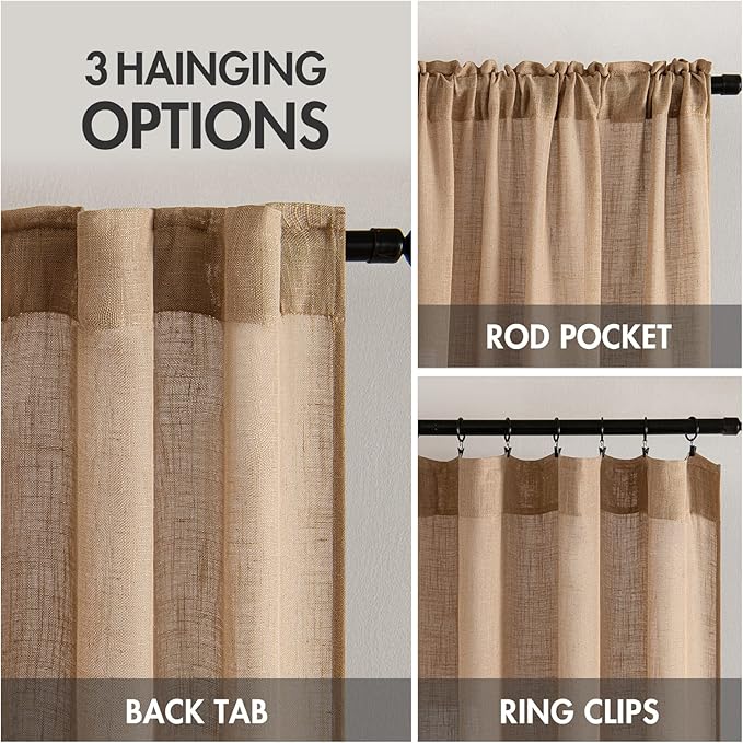 MIULEE Brown Linen Curtains 90 Inch Length 2 Panels - Image 3