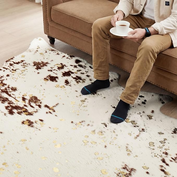 JONIYEAR Large Durable Faux Cowhide Area Rug 4.9 x 6.56 Feet, Premium Cow Print - Image 7