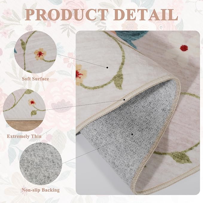 DUKINO 2x4 Rug for Entryway, Washable Kitchen Floral Runner Rug - Image 6