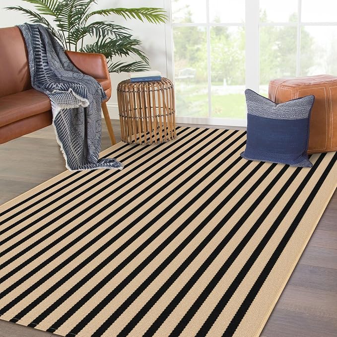 KOZYFLY Brown and Black Striped Rug 4x6 Ft Area Rug Washable Indoor Outdoor Rug - Image 7