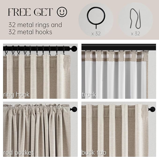 Topfinel Custom Drapery 92 Inch Long Blackout 2 Panels Neutral Linen Blackout - Image 3