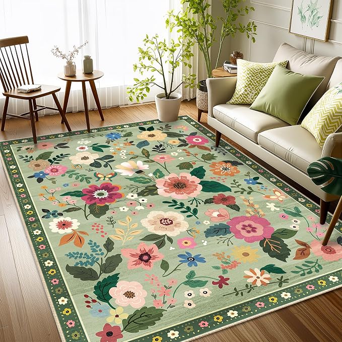 RELEANY Floral Nursery 3x5 Area Rugs Washable Print Boho Cute Carpet Non Slip - Image 2