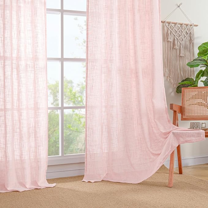 LAMIT Pink Linen Curtains 45 Inch Length 2 Panels, Light Filtering Panels Back - Image 9