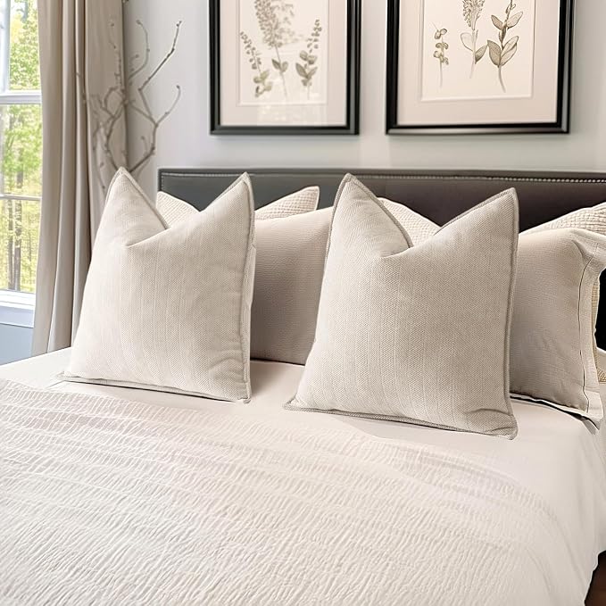 MIULEE Pack of 2 Cream Beige Decorative Pillow Covers 20x20 Inch Soft Chenille - Image 2