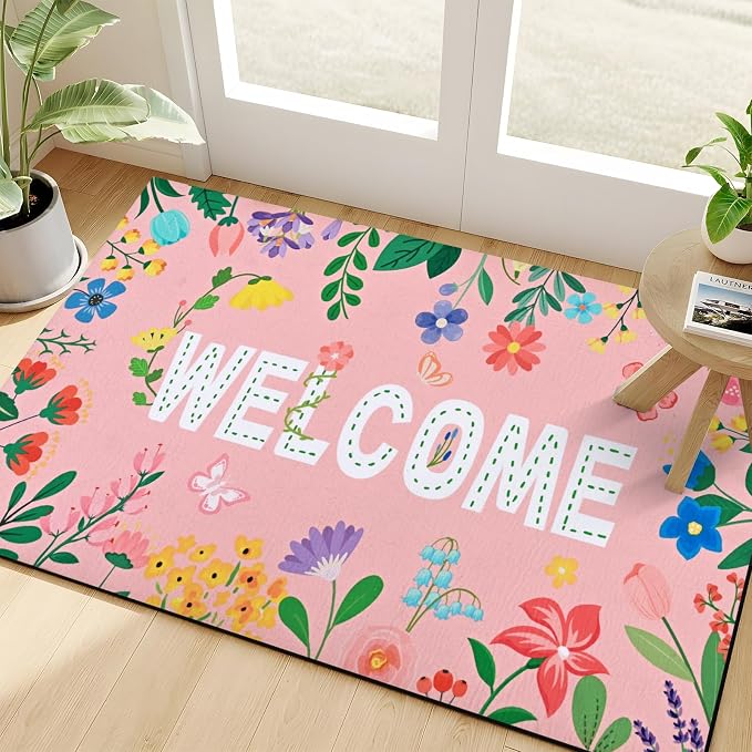 Likiyol Floral Door Mat Outside Entrance, Colorful Flower Welcome Mat Front - Image 3