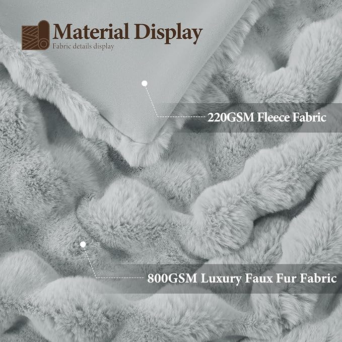 Touchat Luxury 1000GSM Faux Rabbit Fur Throw Blanket, Super Heavy Warm Cozy - Image 4