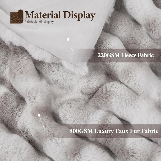 Touchat Luxury 1000GSM Faux Rabbit Fur Throw Blanket, Super Heavy Warm Cozy - Image 2