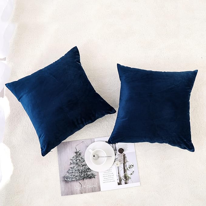 NiNi ALL Decorative Throw Pillow Covers Velvet Dark Blue Cover 16x16 Inch Pack - Image 2