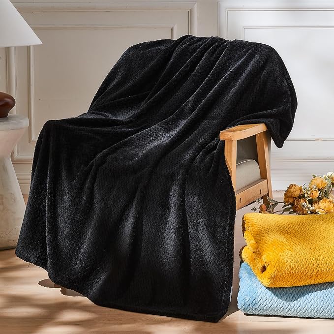 NEWCOSPLAY Super Soft Twin Blanket Black Premium Silky Flannel Fleece Leaves - Image 2