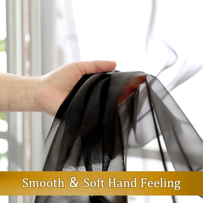 Aiyufeng 2 Panels Black Sheer Valance 14 Inch Length, Short Black Sheer Curtains - Image 6