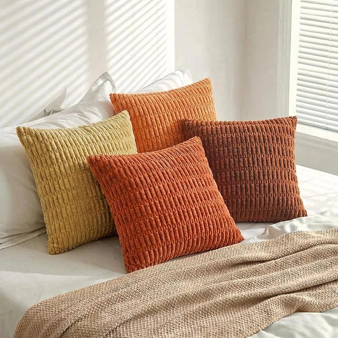 Fancy Homi Set of 4 Burnt Orange Fall Decorative Throw Pillow Covers 16x16 Inch - Image 7