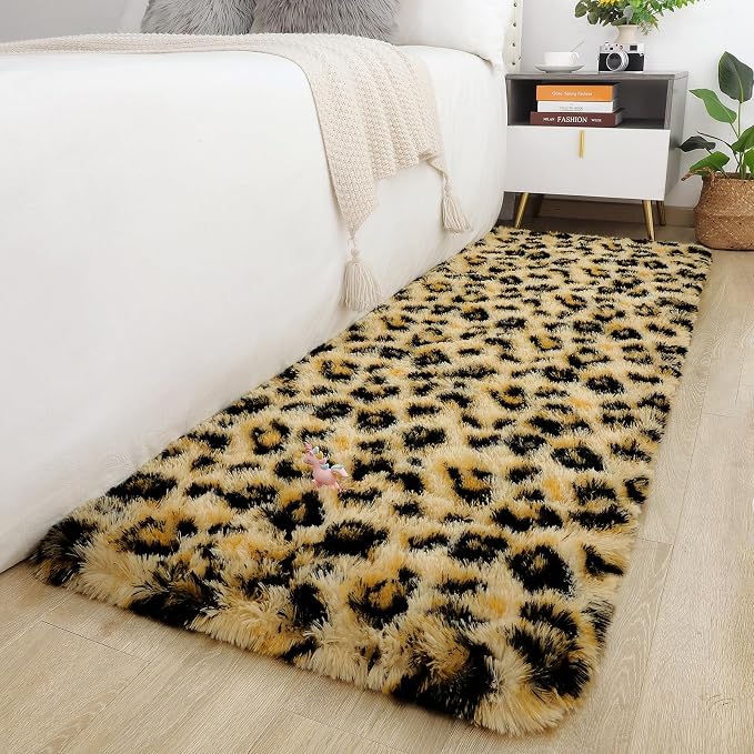 Amearea Soft Runner Rugs for Bedroom, 2x6 Feet Fluffy Leopard Runner Rug - Image 2