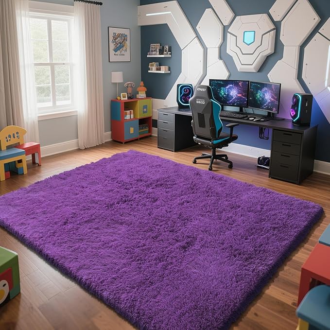 Purple Fluffy Rug Shaggy Area Rug, 9x12 Area Rugs - Image 2