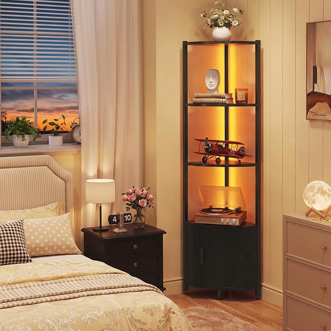 Corner Shelf with Storage, LED Lights 6-Tier Corner Bookshelf - Image 6