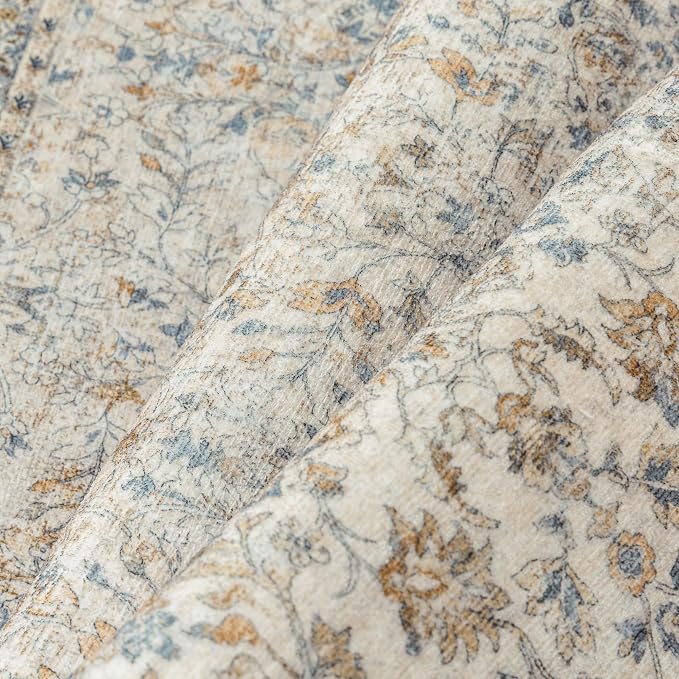 PureCozy Beige Area Rug 5x7 Living Room Machine Washable Vintage Carpet Non - Image 7