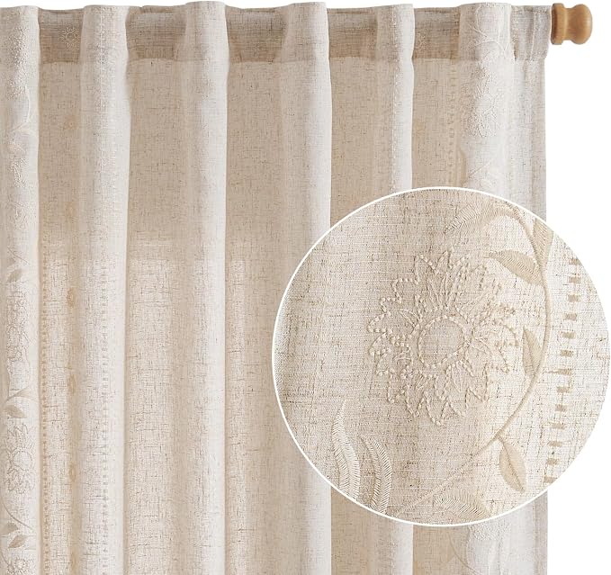 jinchan Winslow Linen Curtains for Bedroom 108 Inches Length Embroidered - Image 8