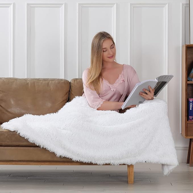 Tuddrom Decorative Extra Soft Faux Fur Blanket Twin Size 70" x 78", Solid - Image 2