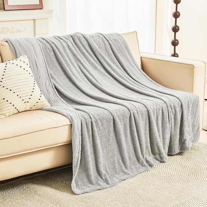 EMME Muslin and Fleece Throw Blanket Reversible by EMME
