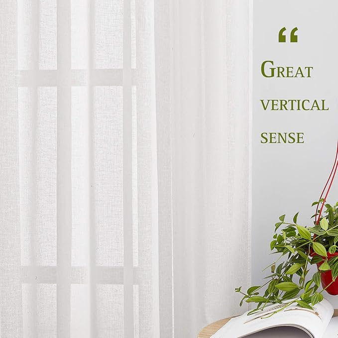 NICETOWN Linen White Doorway Curtains 80 inch Length, Grommet Semi Sheer Flax - Image 3