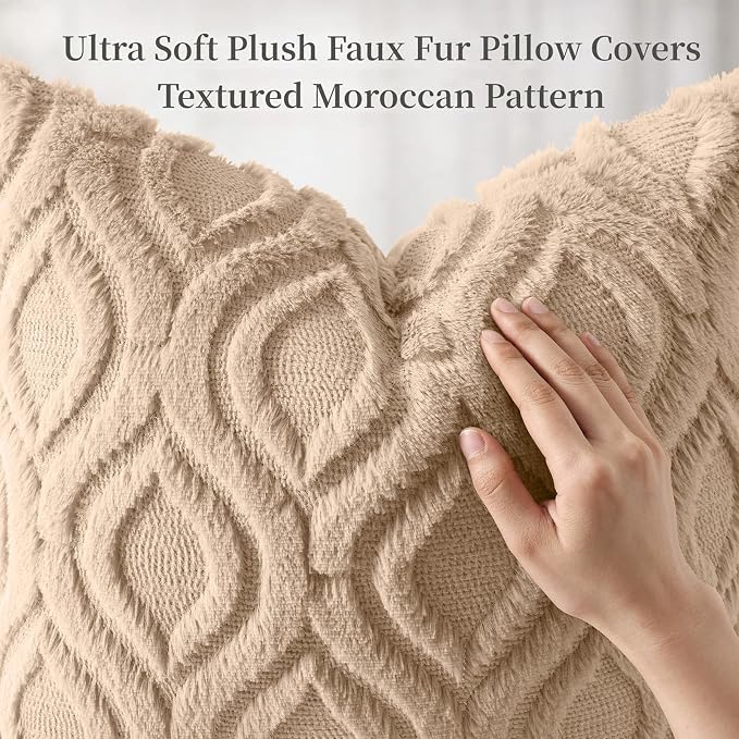 decorUhome Throw Pillow Covers 18x18 Inch Set of 2, Soft Plush Faux Wool Light - Image 6