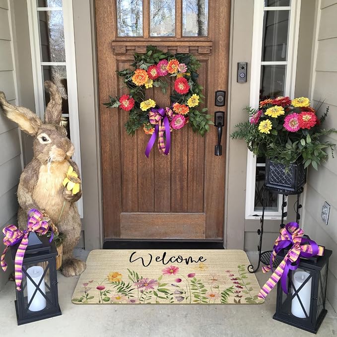 Spring Summer Door Mat, Flower Floral Butterfly Indoor Outdoor Non-Slip Doormat - Image 6