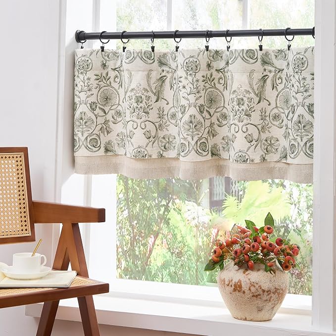 jinchan Linen Valance Kitchen Curtain Pack of 2 Double Layer 18 Inch - Image 9