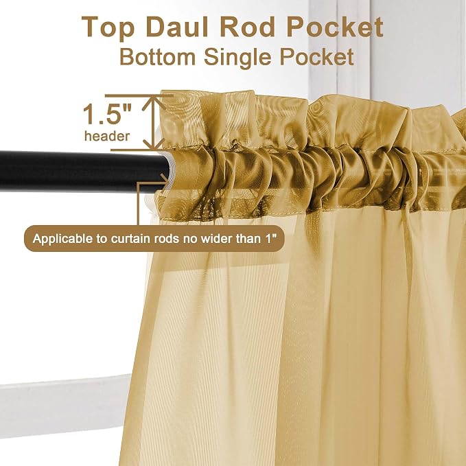 Chyhomenyc Gold Sheer Curtains 84 Inches Long 2 Panels, Light Filtering Gold - Image 5