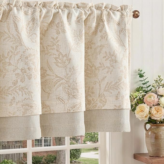 jinchan Linen Valance Curtain Farmhouse Floral Printed Small Window Curtain by JINCHAN