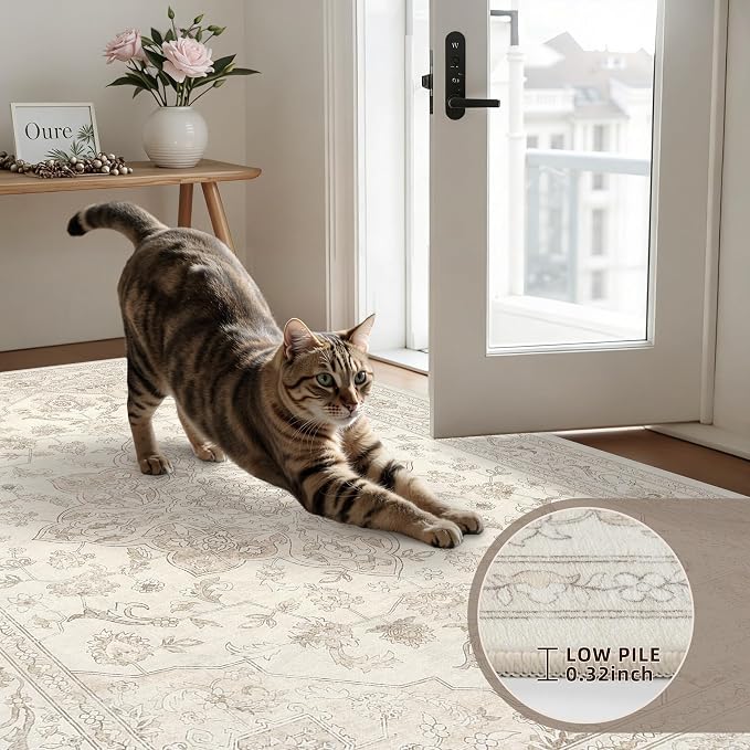 5x7 Area Rugs for Living Room: Vintage Boho Neutral Washable Rug Indoor Soft - Image 7