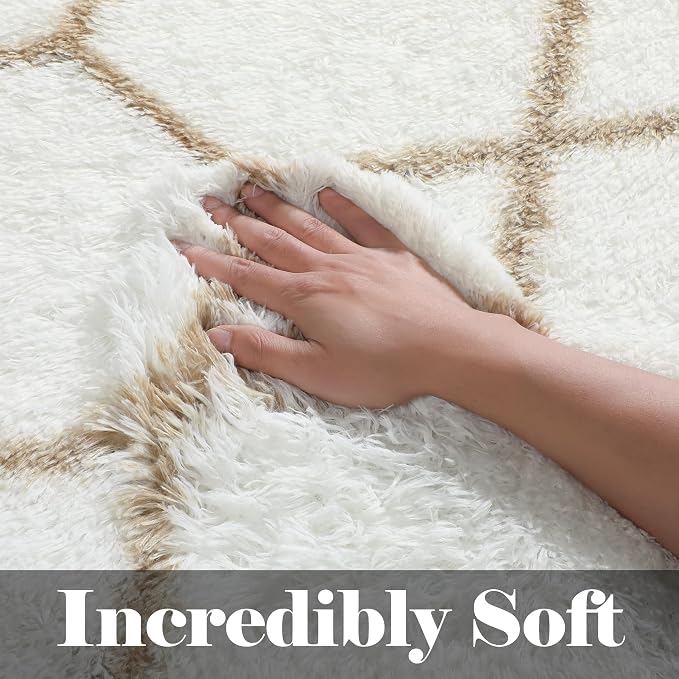 ONASAR Rugs for Living Room Bedroom, 5x8 Fluffy White and Beige Area Rug - Image 4