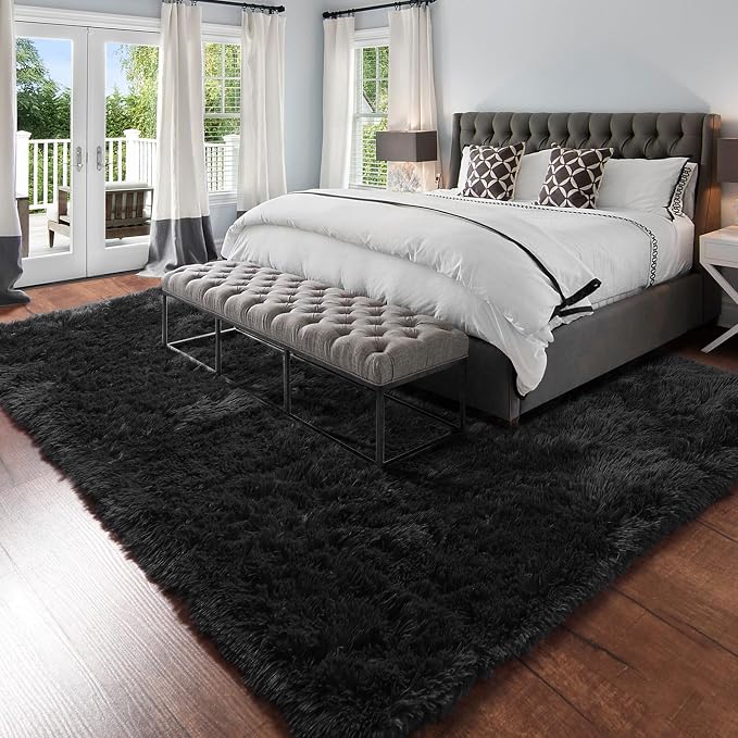 Amdrebio Black Area Rugs for Bedroom, Large Fluffy Rug for Living Room Decor - Image 3