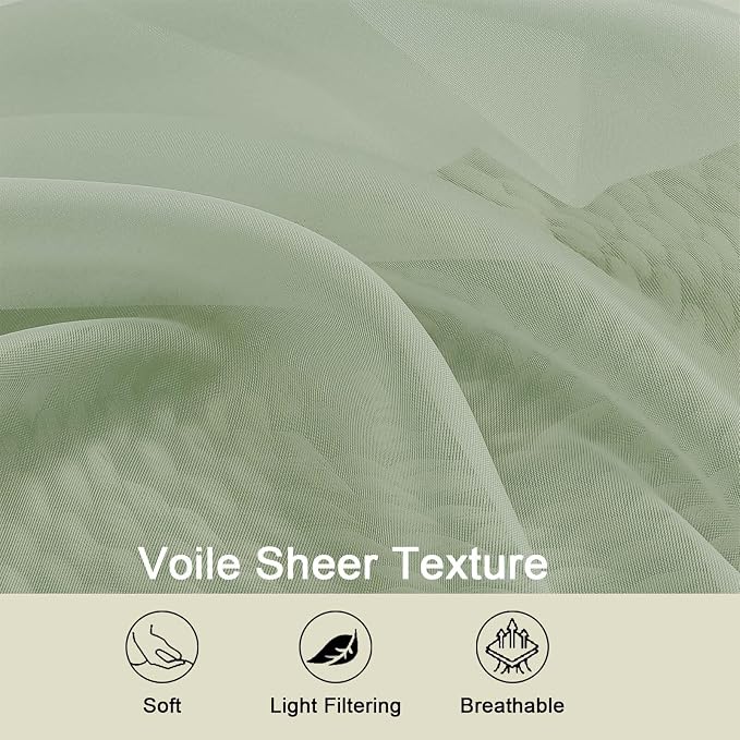 Extra Long Sheer Sage Green Curtains - Image 3