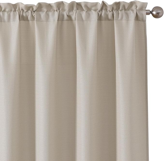 Chyhomenyc Curtains 45 Inch Length 2 Panels, Faux Linen Textured Semi Light by Chyhomenyc