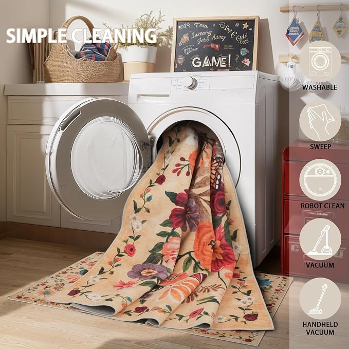 Floral Hallway Runner Carpet Non-Slip, 2x10 Washable Rug Ultra-Thin Soft - Image 5